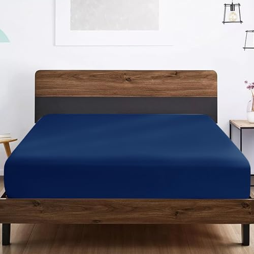 SSW HOMES Single Fitted Sheet Navy - Deep Pocket 12 inch(30cm) - Soft Easy Care Brushed Microfiber Plain Bed Sheet - Hotel Quality Shrinkage and Fade Resistant Bedding