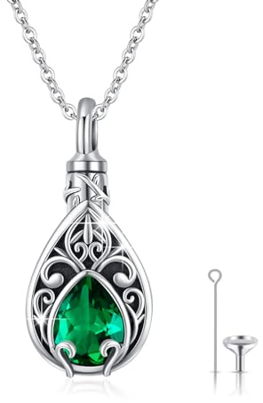 Livets träd urna halsband tårdroppe aska smycken sterlingsilver maj smaragd månadssten urna halsband för aska kremation smycken för kvinnor minnesgåvor för mänsklig aska