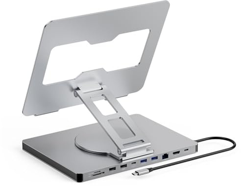 Zicojia Estación de Acoplamiento Giratoria de 360° con 10 Puertos, Concentrador USB, Lector de Tarjetas RJ45 para Portátil, Soporte Universal Plegable.