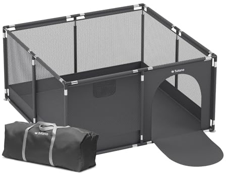 Tulano Cozy 20 Laufstall Baby 130x130 cm mit Boden, Spielgitter für Babys 6 bis 36 Monate, Tragbar Innen Außen Faltbar, Netzwände, Metallrahmen, Kinderschutz, Reisegitter, Laufgitter, Graphit