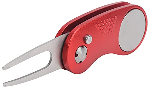 Tenedor de Plegable, Herramienta de Reparación de Divot de Metal con Marcador de Bola Magnético para Golfistas, Accesorio de Portátil para Entusiastas del, de Aluminio de 4,3 Pulgadas (Rojo)