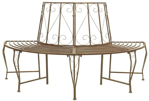 LoogCape Banc d'arbre de jardin 4 places - 160 x 80 x 89 cm - En acier - Marron vieilli - Résistant aux intempéries - Pour troncs d'arbres et d'extérieur - Terrasse - Banc de parc - Coin d'assise
