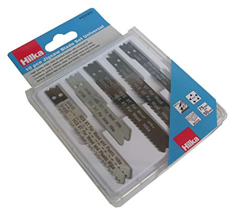 10 Piezas de hojas de sierra de calar universales de herramientas Hilka 69741810, color plateado y azul.