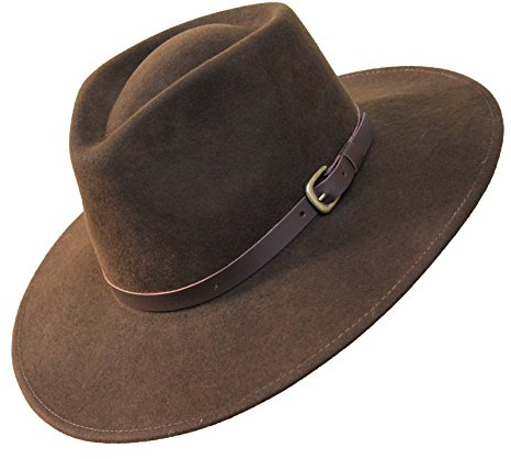 B&S Premium Lewis - Wide Brim Fedora Hat - 100% Wool Felt - Water Resistant - Leather Band - Dark Brown 62