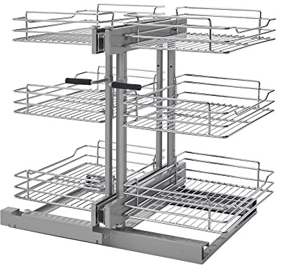 Rev-A-Shelf 3 Tier Pullout Shelf Organizer for Blind Corner Kitchen/Bathroom Cabinets with Soft-Close, 45 Adjustable Shelves, Chrome, 5PSP3-15SC-CR