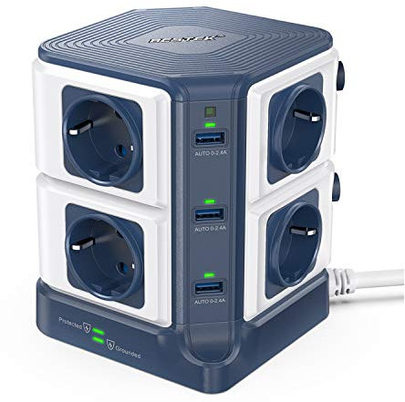 BESTEK 8 Fach Steckdosenleiste Mehrfachsteckdose Steckerleiste Steckdosenverteiler mit 6 USB einzeln schaltbar 1500J Überspannungsschutz und Blitzschutz 3600W