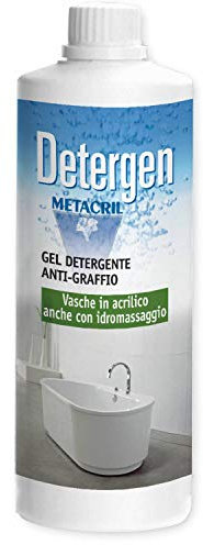 Metacril Detergen, Detergente e Sgrassante Anti-Graffio, Rimuove il Calcare senza Aggredire la Superficie della Vasca, per Vasche in Acrilico e Vasche Idromassaggio - 1 LT
