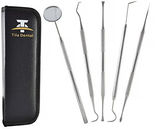 Zahnpflege Set Am besten für den persönlichen Gebrauch geeignet. Tiefe Zahnreinigung -Zahnsteinschaber, Zahnstocher, Mundspiegel – 5 stück Zahnarzt Werkzeuge - aus Edelstahl-dental tools