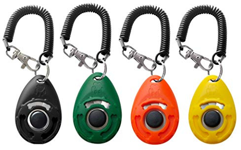 NewNewStar Clicker de entrenamiento para mascotas con correa de muñeca - Clickers de entrenamiento para perros (3 velocidades negro + azul)