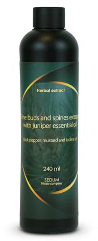 Extrait de fines huiles essentielles aux herbes naturelles Sedum pour sauna - Infusion de sauna avec Extrait de bourgeons et d'épines de pin avec huile essentielle de genévrier - 240ml