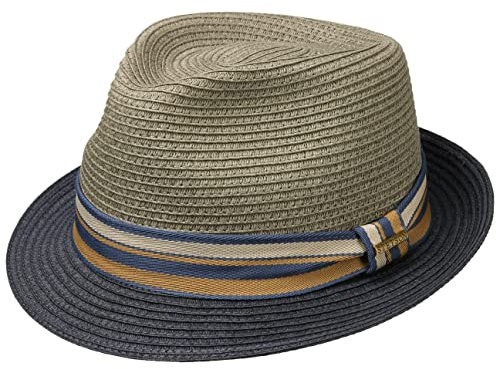 Stetson Licano Toyo Trilby Strohhut Herren Fedora UV-Schutzfaktor 40+ Ripsband Zweifarbig Krempe Frühjahr Sommer dunkelblau L (58-59 cm)