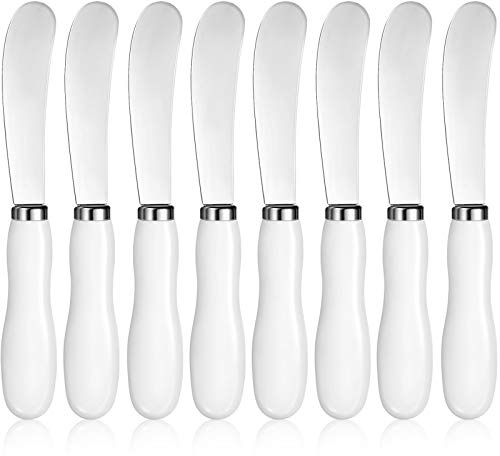 Patelai 8 Pcs Butter Spreader Knives, Stainless Steel Butter Knife with White Porcelain Handles Multipurpose Cheese Spreader for Kitchen Use for Soft Cheese, Jam, Charcuterie, Pastry, 5.74 Inch
