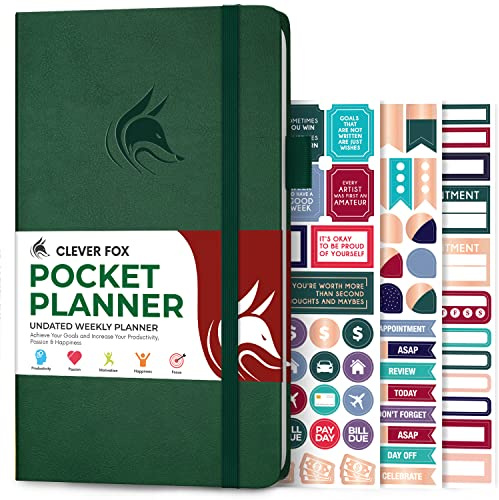 Clever Fox Pocket Planner Weekly – Undated Monthly Goal Planner and Calendar, Mini Planner Perfect for Purse, 3.7x6.7 (Forest Green)