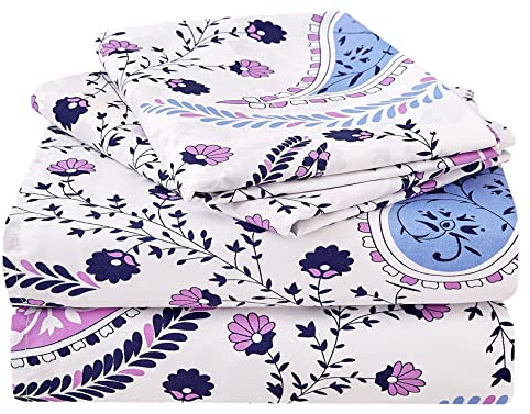 JSD King Paisley Floral Print Sheet Set 4 Piece Soft Microfiber Bedding Sheets 15 Extra Deep Pocket
