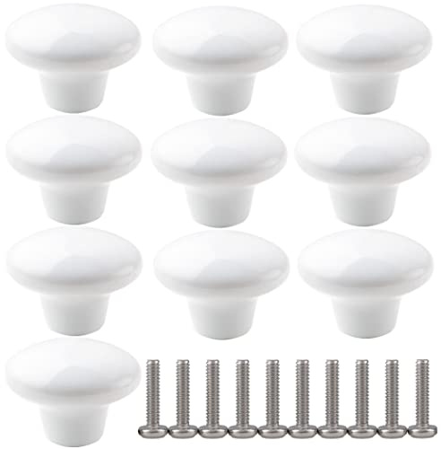 ZESLIV 10 Pezzi Pomelli per Cassetti bambini con Viti 38mm bianco Pomolo tondo per mobili in ceramica