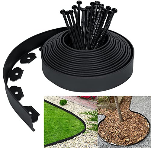 UISEBRT Bordo Giardino Flessibile 10m - Bordi Aiuole Plastica con 30 Chiodi di Fissaggio Decorazione da Giardino, Nero