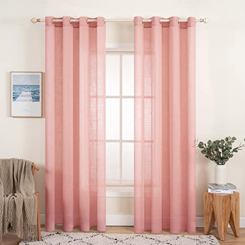 MIULEE Tende Lino Trasparenti Rosa con Occhielli, 2 Pannelli 140L x 280A cm - Tende Soggiorno & Camera da Letto Filtranti Luce per Interni