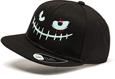 Kinder Smiley Cap : Horror Smiley - Basecap die im Dunklen Leuchtet Kappe für Zocker Emojis Jungs Cap Kappe Cappy Jungen Mütze Kinder Kappi Glow In The Dark Frechdachs Lausbua Schlawiner (Black)