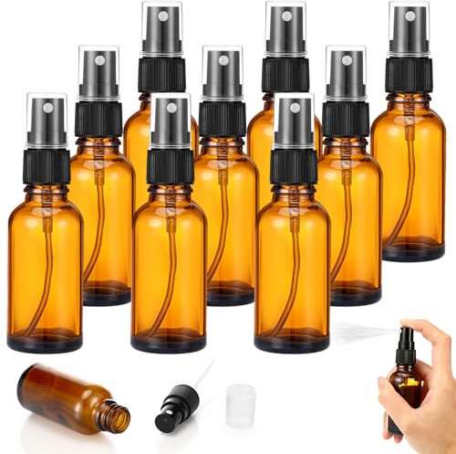 Mkitnvy Bottiglie Spray, 10 Pezzi 30ml Ambra Flacone Spray Vuoto in Vetro, Portatile Nebulizzazione Fine Flaconi Spray per Viaggio, Profumi, Olio Essenziale, Aromaterapia, Cosmetici