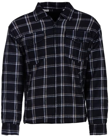 Henry Terre termoskjorta för män, arbetsjacka, termojacka, fleecefoder, rutig, storlek M-3XL, marinblå, XXL