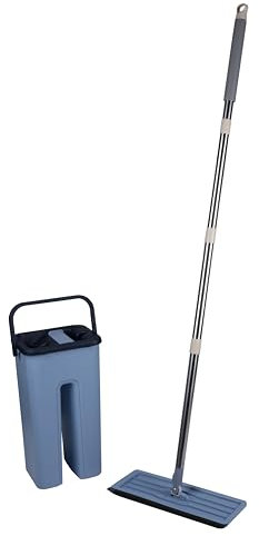 Alpina Ensemble Balai et Seau - Nettoyeur de Sol INCL. 2 Chiffons en Microfibre - pour Les sols durs - Rotation à 360°, Bleu
