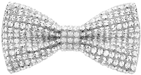 HOULIFE Rhinestone Bow Ties for Men Diamond Pre Tied Bowtie Sequin Bow Tie Adjustable Crystal Bowties for Wedding Party Banquet, White 1