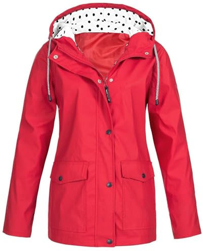 Regenmantel Damen Wasserdicht Einfarbig mit Gefütterte Kapuze Atmungsaktiv Regenjacke Leicht Lang Grosse Groessen Windbreaker Fahrrad Dünne Regenparka Frühling Übergangsjacke für Damen Rot 4XL