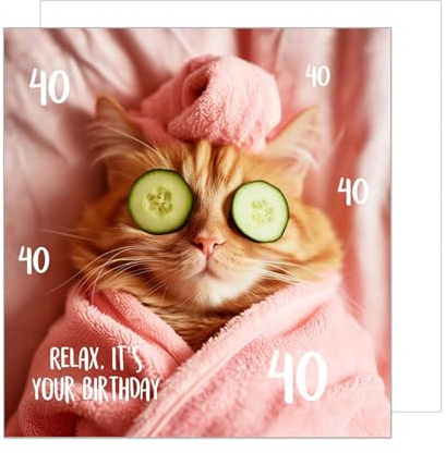 Edition Seidel Biglietto di auguri quadrato di alta qualità per il 40° compleanno con busta. Biglietto di auguri di compleanno Happy Birthday Billet per moglie marito fidanzata gatto divertente Relax