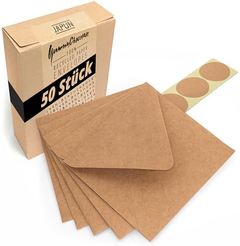 Japun – Sobres cuadrados (50 unidades) de papel kraft - 150 x 150 mm - marrón