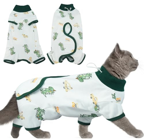 DENTRUN Cat Surgery Recovery Suit Female Male Soft Onesie, Kitten Surgical Collar Cone Alternative Shirt, Abdominal Wounds Anti-Licking Pajama for Small Pets Spay, Cat Body Suit Post Surgery