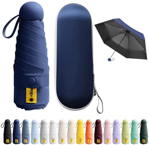 BEKKLPOU Mini Paraguas De Bolsillo, Paraguas Plegable Antiviento, Paraguas Para El Sol, Mini Paraguas, Desplazamientos Diarios, Unisex (Azul Marino)