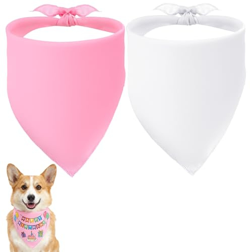 2PCS Plain Dog Bandanas, Blank Dog Bandanas, Adjustable Triangle Pure Color Pet Bandana, Heat Transfer Triangle Bibs for Pets Birthday Costume Accessories, Personalized Birthday Gift (Pink, White)