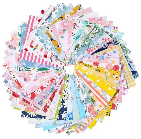 50Pcs Cotton Fabric Bundle Sewing Patchwork 4X4 Quilting Squares Fabric Colorful Fabrics Bundle Square Quiltings Patchwork Scraps Quiltings Supplies for Quilting Sewing DIY Crafting