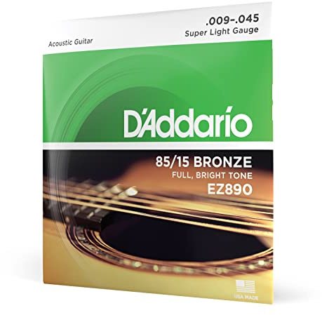 D'Addario Gitarrensaiten Westerngitarre | Gitarrensaiten Akustikgitarre | Saiten Westerngitarre | DER BELIEBTESTEN SAITENMARKE WELTWEIT | EZ890 | 85/15 Bronze | Super Light (09-45)