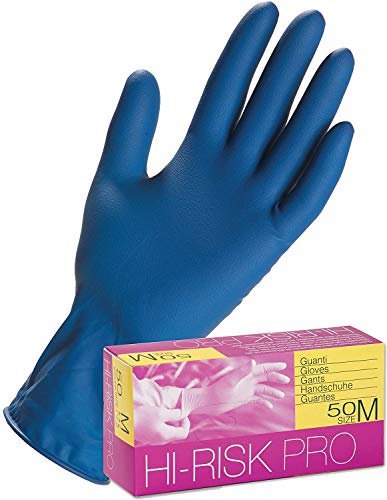 Icoguanti HI-RISK PRO Guanti monouso in lattice pesante, Taglia L, Colore Blu (50 PZ)