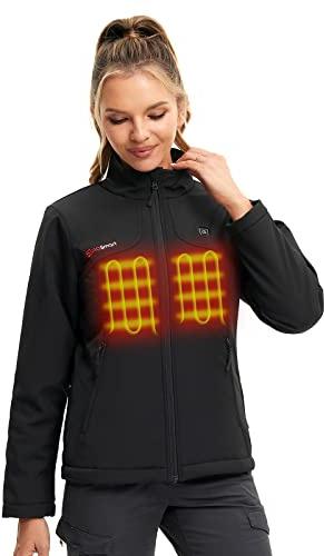 PROSmart Chaqueta Térmica para Mujer Chaqueta Impermeable con Batería de 12V (Negro, XL)