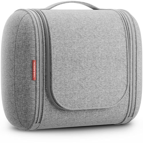 VanLindson Kulturbeutel 8 Liter zum Aufhängen, Kulturtasche für Damen, Herren und Kinder, Große Reise Kosmetiktasche Organizer, Waschtasche mit Spiegel, Makeup Bag Waschbeutel, Grau