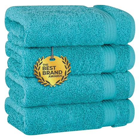 Cotton Paradise, Juego de 4 Toallas de Mano para baño Suaves y absorbentes 100% algodón Turco, Aguamarina