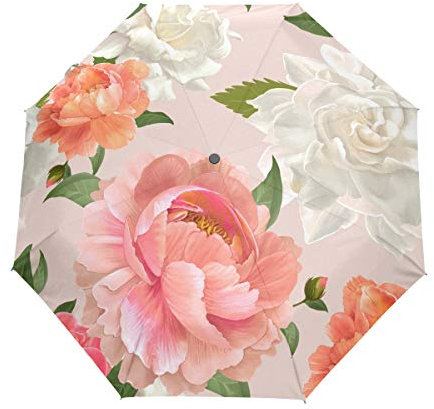 Kunst Rose Blume Blumen Regenschirm Taschenschirm Automatische Reise Winddichte Sonnenschutz Trekkingschirm Wanderregenschirm für Frauen Männer
