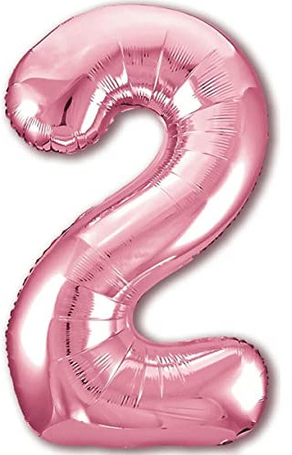 Balloon 2nd Birthday Number 2 Pink XXL Giant Foil Balloon 40” Birthday Decoration for Girl. Flies with Helium