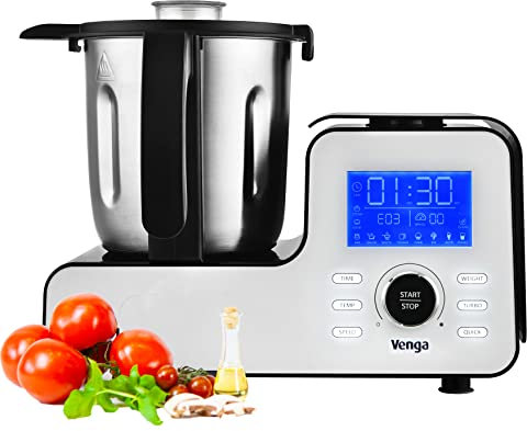 Venga! Robot Cuiseur Multifonctions, Format Compact, 10 Programmes, avec Balance et Livre de Recettes, 1500 W, Blanc/Noir, VG HA 3000