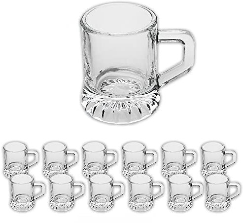 12er-Set Schnapsglas mit Henkel, klare Shotgläser 2-3cl, universell einsetzbare Likörgläser, Aperitif-Gläser, Dessertgläser, Eierlikör-Gläser ideal für Partys (Transparent)