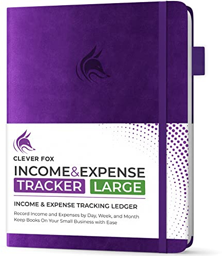 Clever Fox Income & Expense Tracker, Business Ledger 21.5x28cm Purple | Bookkeeping & accounting notebook, Finance record log book, Budget planner & monthly bill organizer, Small business supplies