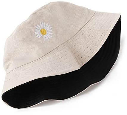 Yolev Bucket Hat Foldable Cotton Summer Travel Beach Sun Hat Daisy Outdoor Cap Unisex for Hiking Camping Traveling Fishing Holidays School Shopping Hiking (Double-Sided) White and Black