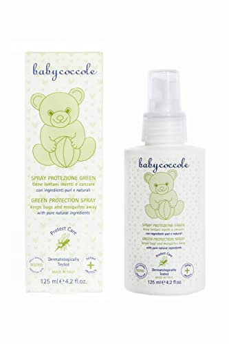 Babycoccole SPRAY PROTEZIONE INSETTI E ZANZARE GREEN. Repellente AntiZanzare per Bambini con Olio di Timo e Ingredienti Puri e Naturali, Dermatologicamente Testato, Per Pelli Sensibili - 125 ml