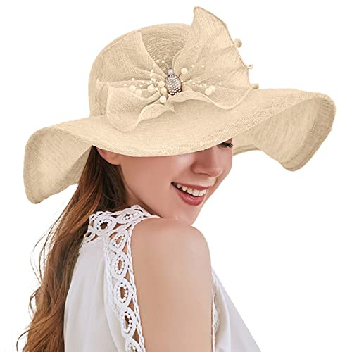 Chapeau bibi pour femme - Style vintage années 20 et 50 - Élégant - En maille - Avec fleur et plumes, beige, Taille unique