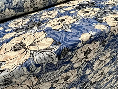 Lady K leichter Jersey-Stoff, Meterware, Rosen-Druck, Blau