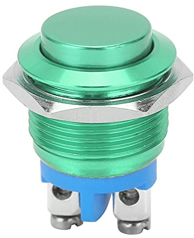 Interruptor de Botón de Metal, 16mm 220V Impermeable de Acero Inoxidable Restablecimiento Automático Normalmente Abierto Interruptor de Botón de Cabeza Alta(Verde)