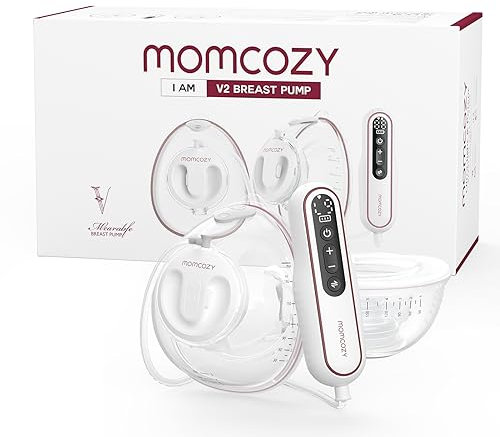 Momcozy Ultraleichte und Freihändige Milchpumpe V2, Leistungsstarke Tragbare Pumpe mit 27 Pumpkombinationen, Geräuscharme, Schmerzfreie Tragbare Doppel-Elektropumpe, 17/19/21/24/27 mm Flansch