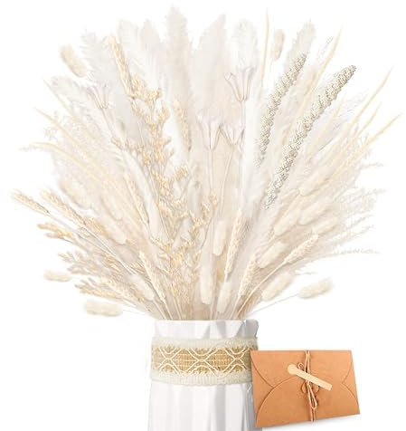 ZJTAPE Pampas Grass Essiccato - Naturali Essiccati Bouquet Erba di Pampa Bianca Fronde Soffici, Bouquet di fiori secchi Lagurus Fiori secchi per matrimonio Decorazione da Tavolo Boho Home Vasi Decor